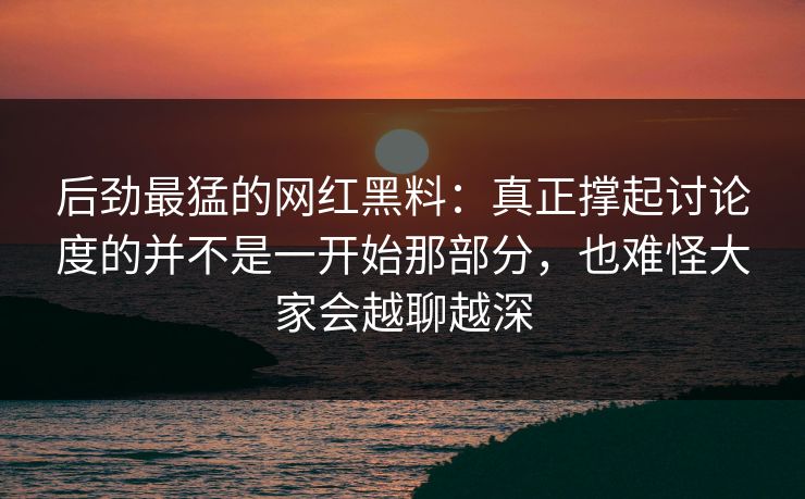 后劲最猛的网红黑料：真正撑起讨论度的并不是一开始那部分，也难怪大家会越聊越深