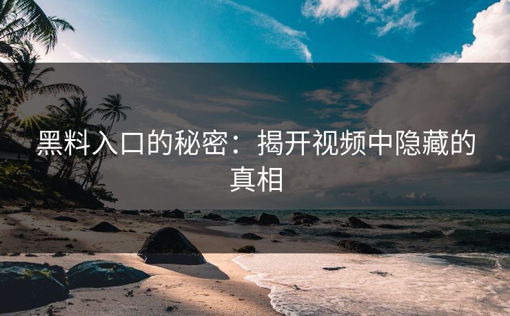 黑料入口的秘密：揭开视频中隐藏的真相