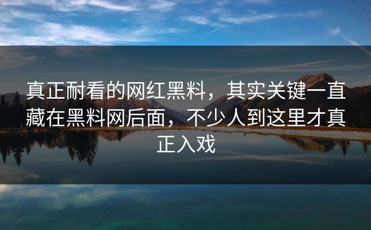 真正耐看的网红黑料，其实关键一直藏在黑料网后面，不少人到这里才真正入戏