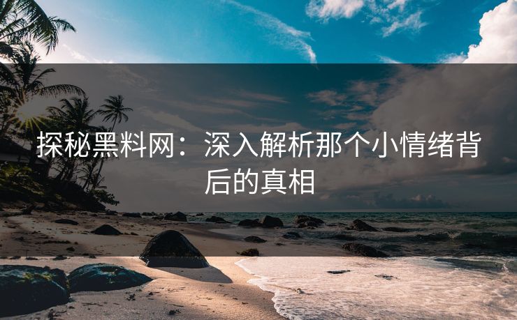 探秘黑料网:深入解析那个小情绪背后的真相 探秘黑料网:深入解析那个小情绪背后的真相